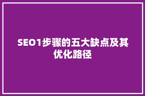 SEO1步骤的五大缺点及其优化路径