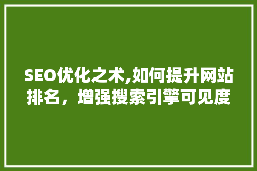 SEO优化之术,如何提升网站排名，增强搜索引擎可见度