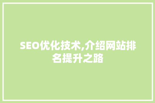 SEO优化技术,介绍网站排名提升之路
