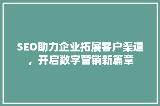 SEO助力企业拓展客户渠道，开启数字营销新篇章