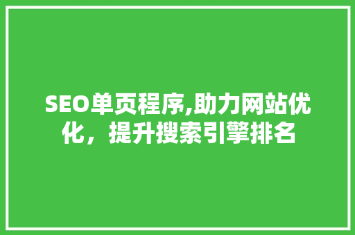 SEO单页程序,助力网站优化，提升搜索引擎排名