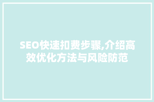 SEO快速扣费步骤,介绍高效优化方法与风险防范