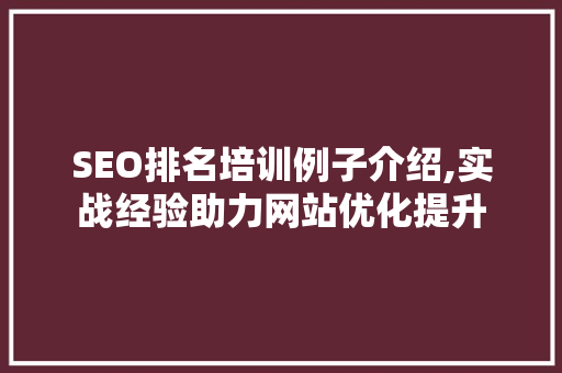 SEO排名培训例子介绍,实战经验助力网站优化提升