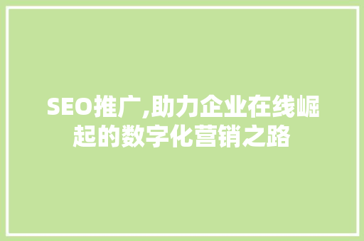 SEO推广,助力企业在线崛起的数字化营销之路