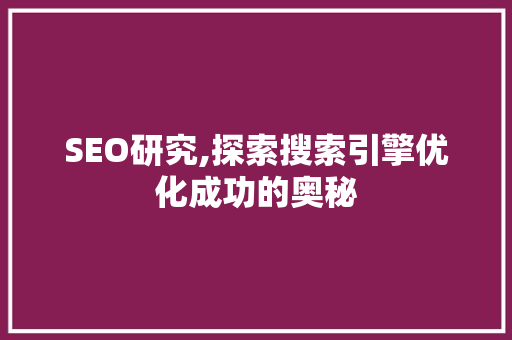 SEO研究,探索搜索引擎优化成功的奥秘