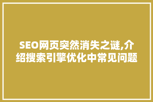 SEO网页突然消失之谜,介绍搜索引擎优化中常见问题与应对步骤