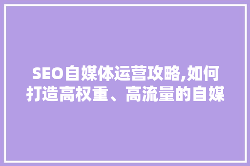 SEO自媒体运营攻略,如何打造高权重、高流量的自媒体平台
