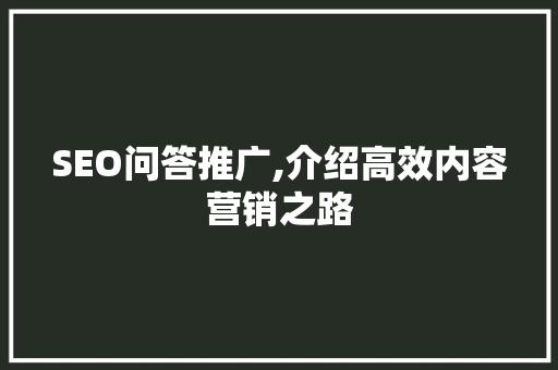SEO问答推广,介绍高效内容营销之路
