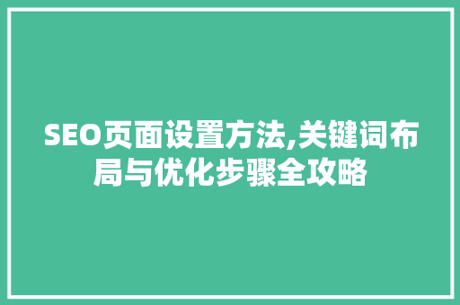 SEO页面设置方法,关键词布局与优化步骤全攻略