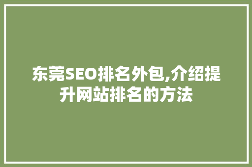 东莞SEO排名外包,介绍提升网站排名的方法