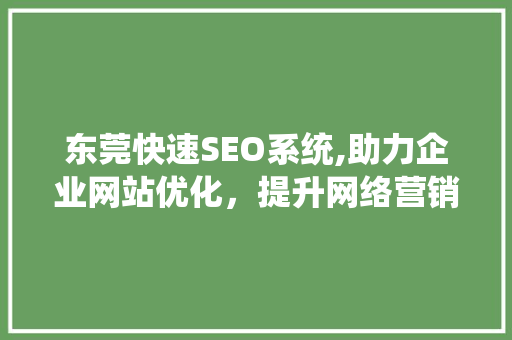 东莞快速SEO系统,助力企业网站优化，提升网络营销效果