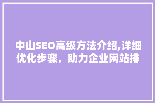 中山SEO高级方法介绍,详细优化步骤，助力企业网站排名腾飞