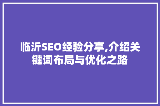 临沂SEO经验分享,介绍关键词布局与优化之路