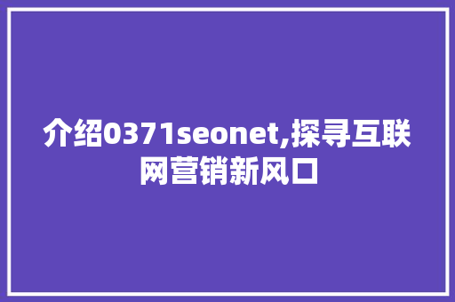 介绍0371seonet,探寻互联网营销新风口