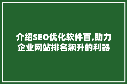 介绍SEO优化软件百,助力企业网站排名飙升的利器