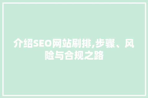 介绍SEO网站刷排,步骤、风险与合规之路