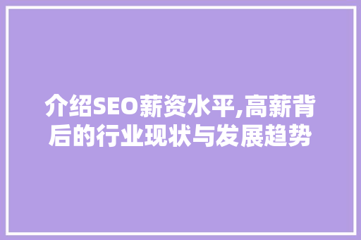介绍SEO薪资水平,高薪背后的行业现状与发展趋势