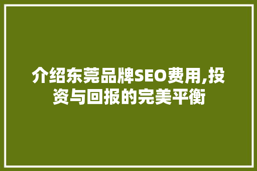 介绍东莞品牌SEO费用,投资与回报的完美平衡