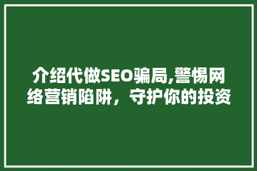 介绍代做SEO骗局,警惕网络营销陷阱，守护你的投资安全