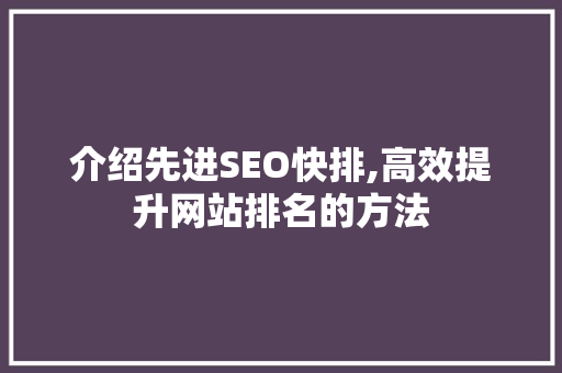 介绍先进SEO快排,高效提升网站排名的方法