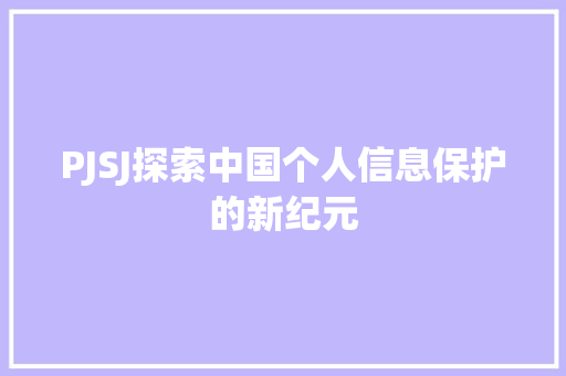PJSJ探索中国个人信息保护的新纪元