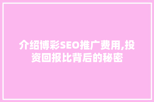 介绍博彩SEO推广费用,投资回报比背后的秘密