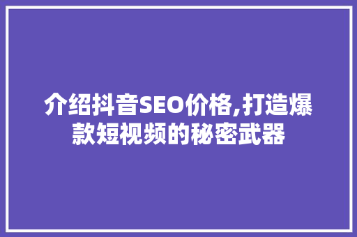 介绍抖音SEO价格,打造爆款短视频的秘密武器