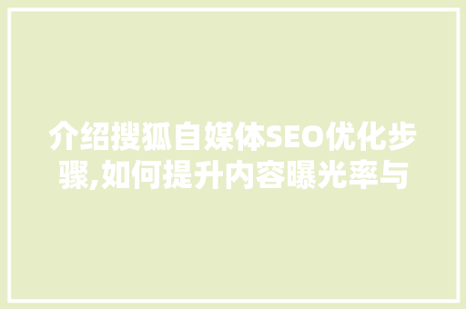 介绍搜狐自媒体SEO优化步骤,如何提升内容曝光率与阅读量