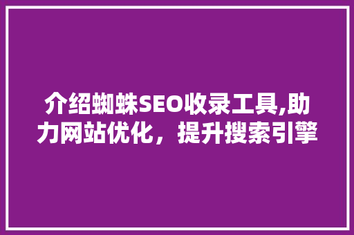 介绍蜘蛛SEO收录工具,助力网站优化，提升搜索引擎排名