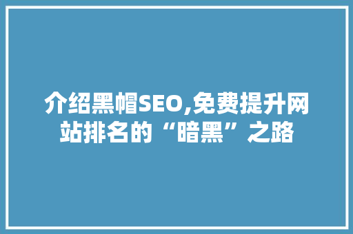 介绍黑帽SEO,免费提升网站排名的“暗黑”之路
