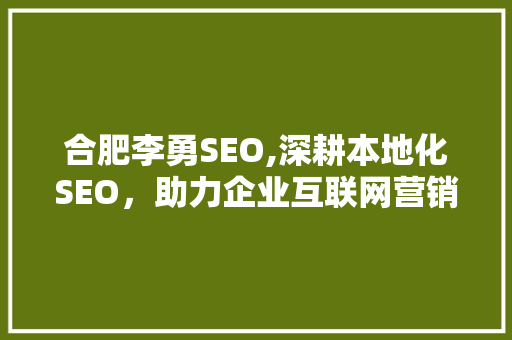 合肥李勇SEO,深耕本地化SEO，助力企业互联网营销新突破