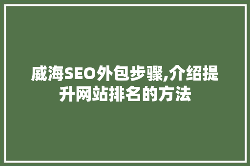 威海SEO外包步骤,介绍提升网站排名的方法