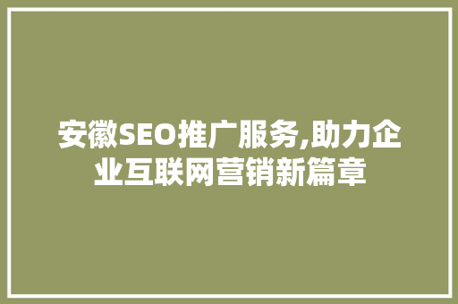 安徽SEO推广服务,助力企业互联网营销新篇章