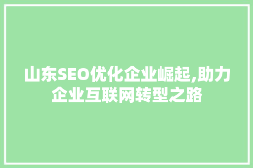 山东SEO优化企业崛起,助力企业互联网转型之路