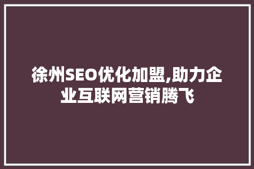 徐州SEO优化加盟,助力企业互联网营销腾飞