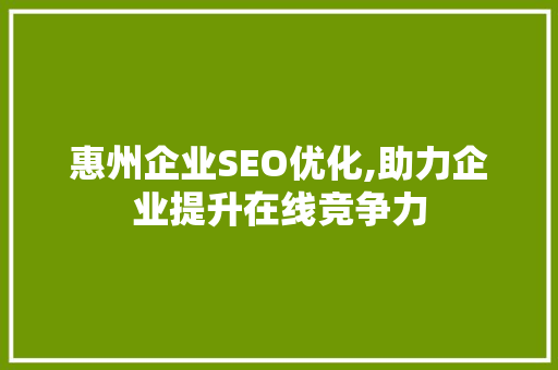 惠州企业SEO优化,助力企业提升在线竞争力