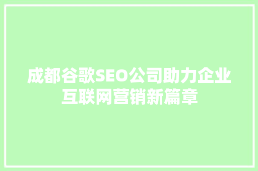 成都谷歌SEO公司助力企业互联网营销新篇章