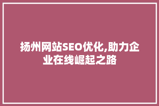 扬州网站SEO优化,助力企业在线崛起之路