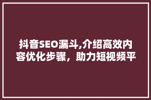 抖音SEO漏斗,介绍高效内容优化步骤，助力短视频平台流量飙升