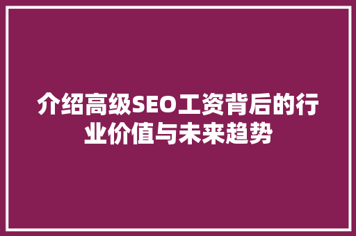 介绍高级SEO工资背后的行业价值与未来趋势