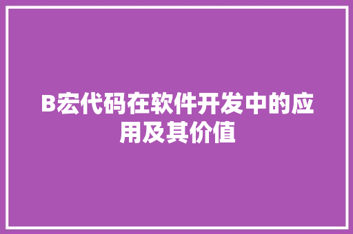 B宏代码在软件开发中的应用及其价值