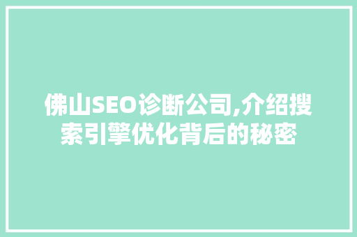 佛山SEO诊断公司,介绍搜索引擎优化背后的秘密