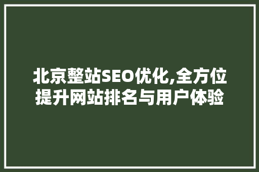 北京整站SEO优化,全方位提升网站排名与用户体验