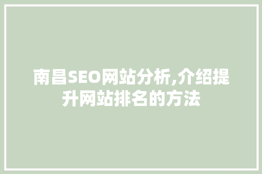 南昌SEO网站分析,介绍提升网站排名的方法