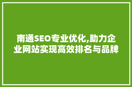南通SEO专业优化,助力企业网站实现高效排名与品牌提升