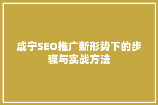 咸宁SEO推广新形势下的步骤与实战方法