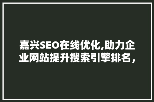 嘉兴SEO在线优化,助力企业网站提升搜索引擎排名，实现网络营销新突破