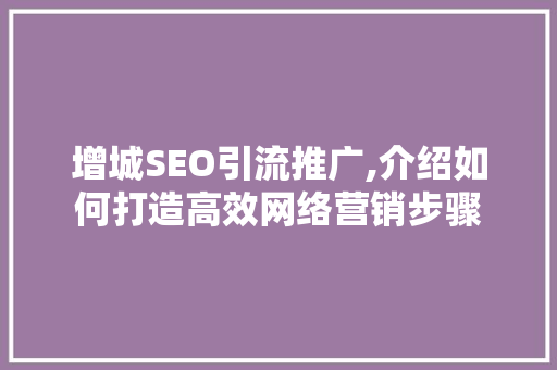 增城SEO引流推广,介绍如何打造高效网络营销步骤