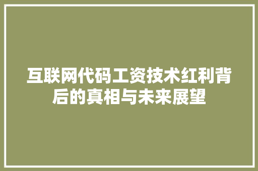 互联网代码工资技术红利背后的真相与未来展望