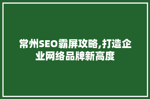 常州SEO霸屏攻略,打造企业网络品牌新高度